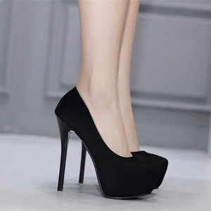 Chaussures <span class=keywords><strong>en</strong></span> velours pour femmes, talon ultra-haut de 14 cm, fines, formelles, à enfiler, style boîte de nuit, sexy, plateforme imperméable - Product Image 3
