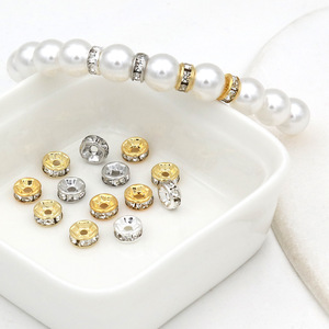DIY 14K/18K gold-plated diamond-encrusted spacer beads, genuine gold-plated diamond <b>ring</b>, round wheel bead bracelet, material - Product Image 3