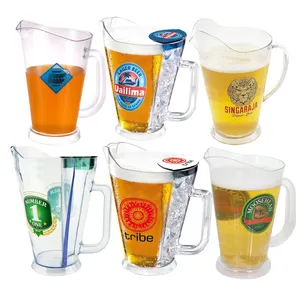 Jarra de plástico transparente de grado alimenticio, jarra de cerveza, soporte de hielo, jarra de cerveza, 1000ML/1700ML/2100, color rojo y negro, promoción