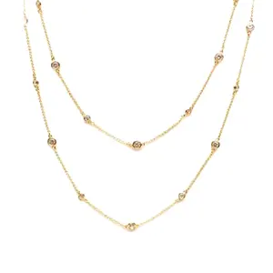 Bezel solitaire cz diamond extra long chain necklace for clothing