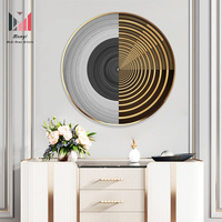 Abstrait en aluminium encadré or en forme d'éventail et ligne de luxe Art mural cristal peinture en porcelaine pour la maison salon décor comme cadeau