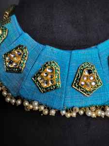 Lightweight Handmade Fabric Adjustable Length Necklace Earring Set Festive Wear Antique Imitation Pearl Stonework Choker - Product Image 5