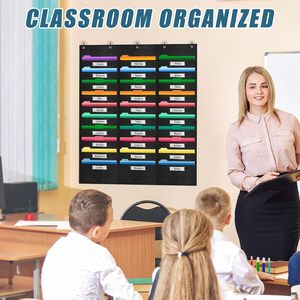 Foldable File <b>Storage</b> Pocket Chart 30 Pockets <b>Hanging</b> <b>Wall</b> Organizer Classroom Office Non Woven Fabric Stainless Steel Hooks - Product Image 5