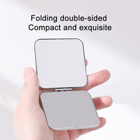 Miroir de poche compact pliable en acier inoxydable chromé, double face HD/grossissant, personnalisable avec logo/boîte/sac de voyage