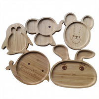 Nouvel ensemble d'assiettes pour enfants et bébés en bambou écologique personnalisable, avec ventouse, motif dessin animé gravé, diamètre 6,5 pouces, vente en gros