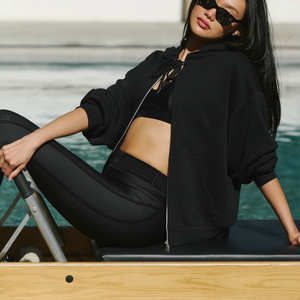 เสื้อฮู้ดแขนยาวแบบรูดซิปเต็มทรงหลวมเข้ารูปเสื้อกีฬาลำลองสวมใส่สบายน้ำหนักเบา - Product Image 1