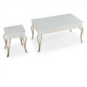Ensemble de tables basses modernes en marbre avec structure métallique, meubles de salon pour la maison et l'hôtel - Product Image 1