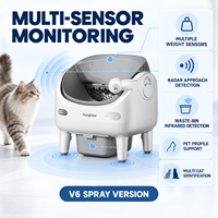 Bac à litière autonettoyant pour chat V6 522 x 473 x 520 mm, design ouvert avec contrôle à distance par application, alerte de bac plein et reconnaissance multi-chats