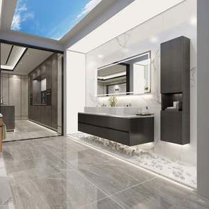 Meubles de salle de bain modernes muraux avec miroir et lavabo, couleur grise, meubles de maquillage, fabriqués à Foshan - Product Image 2