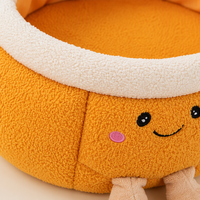 YAOYUE Nid pour chat en peluche en forme d'orange, lit de sommeil profond, nid rond à visage de dessin animé avec rebord épais pour chats et petits chiens, 3 tailles