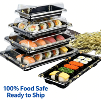 Boîte en plastique rectangulaire transparente jetable personnalisée avec couvercle pour plats à emporter, plateau à sushi
