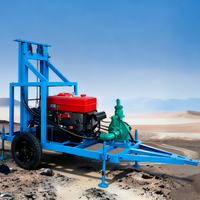 Foreuse hydraulique KarKon à moteur diesel pour puits d'eau avec pompe et moteur, profondeur max. 150 m, conception portable sur roues