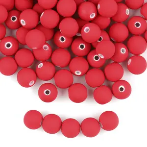 Manufacturers direct sell matte frosted acrylic 8mm round beads straight hole solid color rubber beads for jewelry making