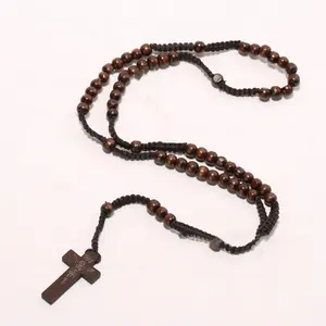 Rebaccas Cheap Wooden Bead Rosary, Rosary Necklace Christian Necklace Wholesale