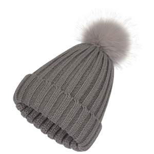 Custom Cable Chunky Knit Thick Thermal <strong>Pom</strong> <strong>Pom</strong> Winter <strong>Beanie</strong> Hat With Removable Faux Fur Pompom for Women - Product Image 2