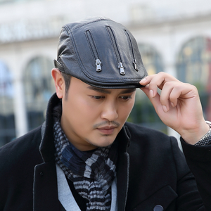 Boinas J215 <span class=keywords><strong>para</strong></span> <span class=keywords><strong>Hombre</strong></span>, <span class=keywords><strong>Gorras</strong></span> Planas de Cuero, Gorra Ivy Ajustable <span class=keywords><strong>para</strong></span> <span class=keywords><strong>Hombre</strong></span>, Gorra con Cremallera, Piel de Oveja de Primera Calidad, <span class=keywords><strong>Gorras</strong></span> <span class=keywords><strong>Italianas</strong></span> con Visera - Product Image 2