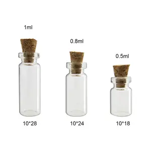 Clear 0.5ml 0.8ml 1ml mini glass bottle wooden cork stopper test gift storage tiny vial transparent borosilicate