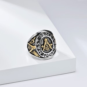 Ingrosso Anello da uomo retrò acciaio inossidabile argento/oro anelli con sigillo massonico per gli uomini - Product Image 4