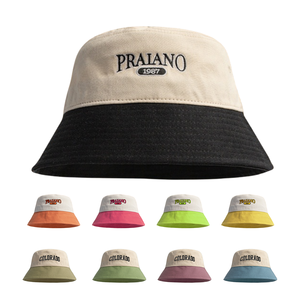 Custom Patchwork Color Double Tone 100% Cotton Embroidery Logo Wide Brim Sunshade Beach <strong>Bucket</strong> <strong>Hat</strong> For Women - Product Image 1