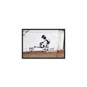 Banksy Children Watering Heart Canvas - Printed Street Art Decor,<b>BLACK</b> <b>FRAMED</b> CANVAS - Product Image 2