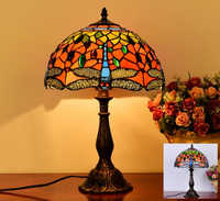 Lampe de table LED Tiffany en verre teinté, faite à la main, de style antique, décorative, pour chambre à coucher, 12 pouces, personnalisée, de la marque Sensmuel Factory Outlet