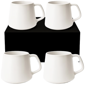 MIAMIO Coffee <b>Mugs</b> Set 4 / <b>Large</b> Ceramic (420ml) Cappuccino/Tea/Espresso Microwave Dishwasher Safe Luxe Collection (White) Back - Product Image 1