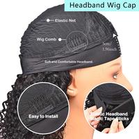 Perruque bandeau en cheveux humains, ondulations profondes, 20 pouces, bouclée, noire, pour femmes, 10A, vierge brésilienne, sans colle, densité 150%, noir naturel