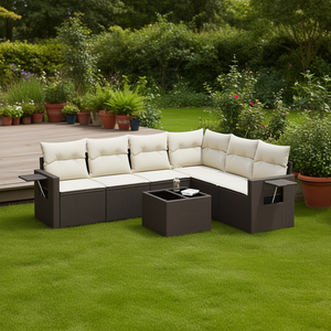 ชุดโซฟาหวายสีน้ำตาลทันสมัยสำหรับสวน  แบบโมดูลาร์  เฟอร์นิเจอร์กลางแจ้งพร้อมเบาะโฟมความหนาแน่นสูง สำหรับใช้ในลานบ้าน - Product Image 2