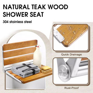 مقعد استحمام قابل للطي من خشب الساج مع إطار من الفولاذ المقاوم للصدأ 304، يتحمل وزن 330 رطل - Product Image 5