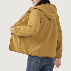 Women Hooded Full-Zip Fleece <b>Jacket</b> Solid Color Windproof Warm Quick Dry Autumn Outerwear Regular Fit Long Sleeve Soft Polyester - Product Image 3