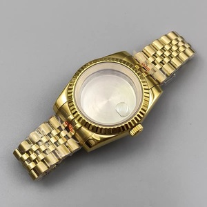 Boîtier de montre Mod Case 39 mm avec lunette dorée à bordure de type pièce de monnaie, bracelet à cinq maillons, loupe, verre saphir, compatible avec les mouvements NH35 NH36 - Product Image 5