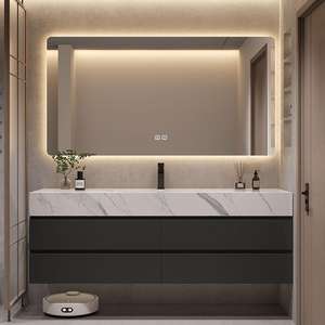 Mueble de baño personalizado, lavabo de <span class=keywords><strong>inodoro</strong></span> y lavabo con losa de <span class=keywords><strong>roca</strong></span>, lavabo integrado de flexión en caliente y lavabo de cerámica sin costura - Product Image 1