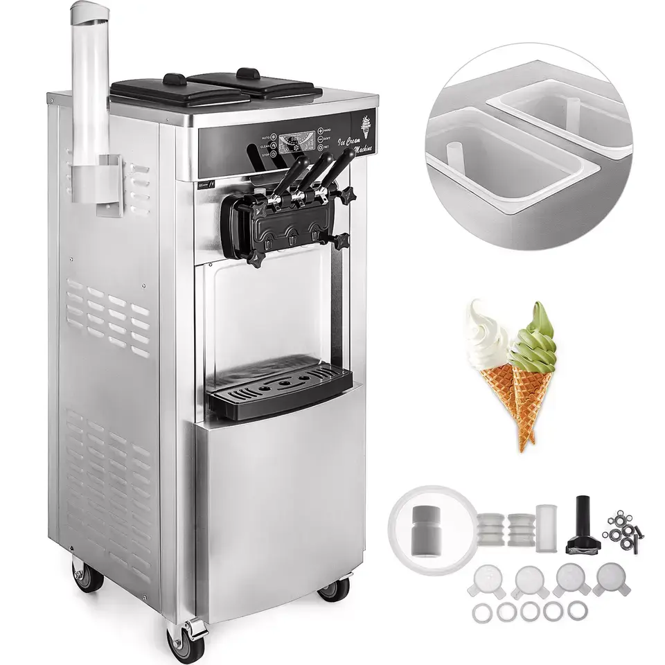 Machine à crème glacée molle commerciale 3 saveurs réfrigérée automatique Machine à crème glacée molle d'une capacité de 32L Machine à crème glacée molle à cône Sundae