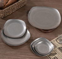 Assiette carrée vintage en acier inoxydable, rétro, empilable, pour servir des desserts, des fruits, des collations, pour restaurant, café, maison, cuisine