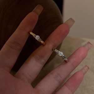 S925 Sterling Silver Classic Single Diamond <b>Suspended</b> U-Diamond Smooth Ring Dainty Cut/Cab Stone Simple Luxury Light Temperament - Product Image 1