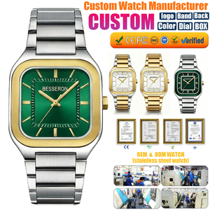 Montre à quartz pour homme BESSERON personnalisée, boîtier octogonal en acier inoxydable 42 mm, affichage analogique de la date, bracelet de luxe avec boîte - Product Image 1