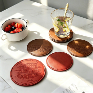 Round Leatherette Drink Coasters in Bulk Custom Logo Coaster Set for Restaurants, Breweries & Gifts - Product Image 6