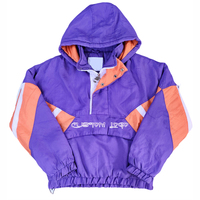 Veste de basketball vintage personnalisée pour homme, coupe-vent d'extérieur imperméable, pull à capuche demi-zip, color block, poche kangourou