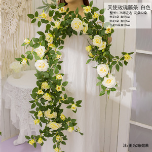 Vente en gros de tissu de soie artificielle, guirlande de fleurs de vigne, de roses, de roses et de thés de <span class=keywords><strong>lierre</strong></span> suspendus pour décoration murale de maison et de mariage - Product Image 4