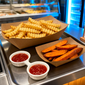 Plateau <span class=keywords><strong>de</strong></span> bateau <span class=keywords><strong>en</strong></span> papier kraft recyclable pour salade Logo personnalisé jetable poulet frit à emporter <span class=keywords><strong>en</strong></span> gros - Product Image 3