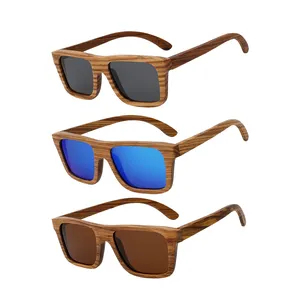 Square Trendy Luxury Wooden Sun Glasses Handmade Wood Frame Custom Polarized Fashionable Sunglasses For Men