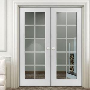 Portes doubles françaises en bois blanc avec vitrage, style à ouverture battante, pour entrée ou chambre à coucher - Product Image 2