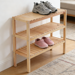 <span class=keywords><strong>Scarpiera</strong></span> in Legno <span class=keywords><strong>a</strong></span> 3 Ripiani per Ingresso, Design Traspirante <span class=keywords><strong>a</strong></span> Doghe, Scaffale Salvaspazio - Product Image 4