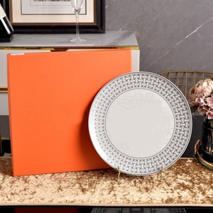 Modern European Style Porcelain 12 Inch Plate Set with Plants and Flowers Pattern White Dishwasher Safe <b>Dinnerware</b> for Party Use - Product Image 5