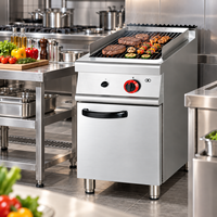 Grill au gaz commercial à pierres de lave avec armoire de rangement, charbroiler professionnel en acier inoxydable pour cuisine de restaurant