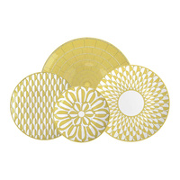 Service de table en céramique de luxe personnalisé, motif feuille dorée, assiettes en porcelaine à bord doré, vaisselle de table pour mariage et coffret cadeau
