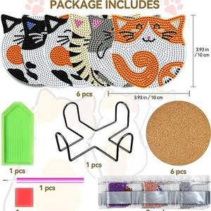 Kit de sous-verres DIY, peinture au diamant, motifs de chats de style américain peints à la main, sous-verres antidérapants - Product Image 4
