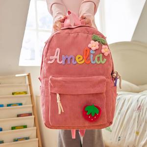 <b>Personalised</b> Backpack for Girls/Boys, Custom Corduroy Backpack, Cotton Rope Woven Name Back to School <b>Bag</b>, Birthday <b>Gift</b> - Product Image 2