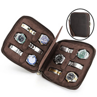 Eonluxe Boîte de rangement pour montres mécaniques à six emplacements en cuir Crazy Horse vintage, avec bracelet assemblé, NOUVEAU