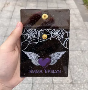 Bolsa de joias personalizada de halloween, colar de pvc preto com botão, saco de embalagem de plástico